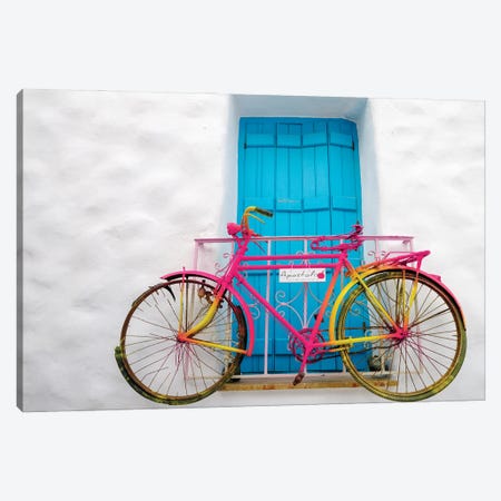 Colorful Bike On The Wall, Naxos Island, Greece Canvas Print #SKR809} by Susanne Kremer Art Print