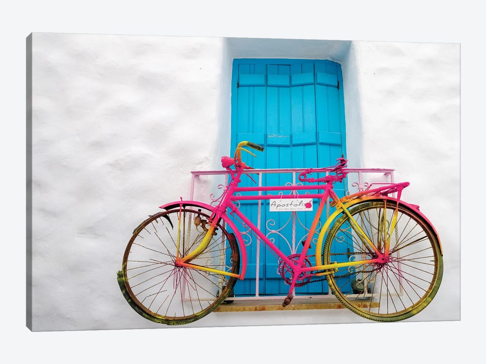 Colorful Bike On The Wall, Naxos Island, Greece by Susanne Kremer 1-piece Canvas Art Print
