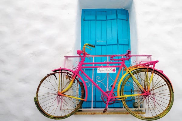 Doors: Colorful Bike On The Wall, Naxos Island, Greece by Susanne Kremer