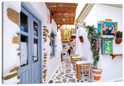 Streets Of Naxos Greece Canvas Art Print - Cafe Art