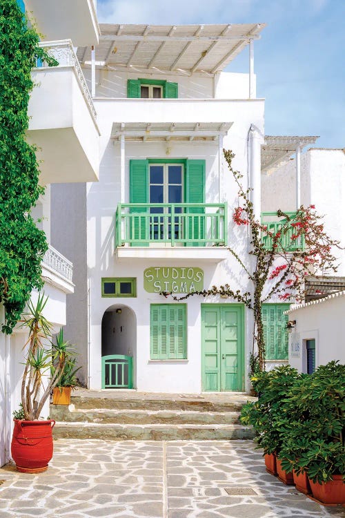 Colorful Small Street In Naxos Island, Greece