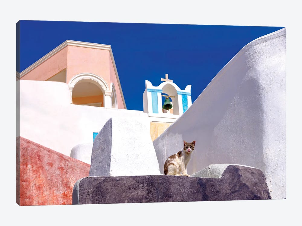 Cat On A Wall, Santorini Greece by Susanne Kremer 1-piece Canvas Artwork