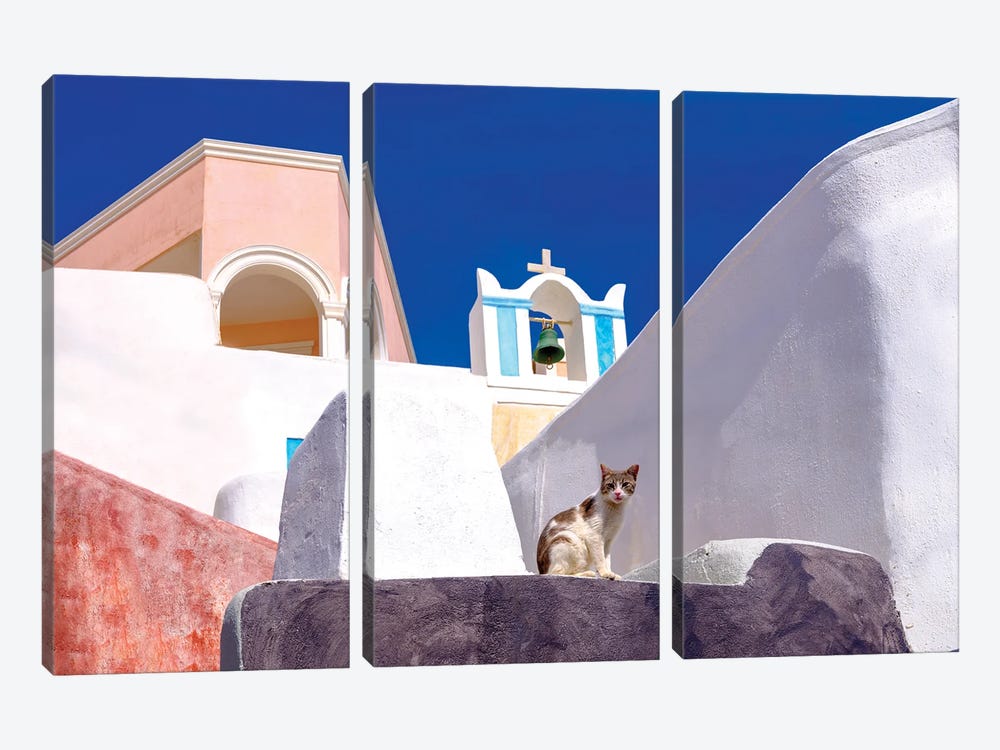 Cat On A Wall, Santorini Greece by Susanne Kremer 3-piece Canvas Art