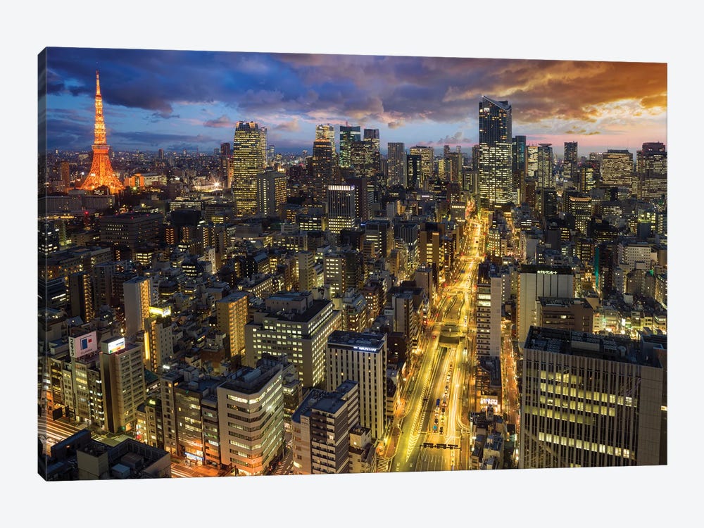Sunset Over Tokyo Skyline, Japan by Susanne Kremer 1-piece Canvas Wall Art