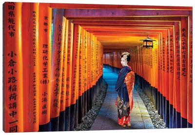 Fushimi Inari Temple With Geisha, Kyoto,Japan Canvas Art Print - Wonders of the World