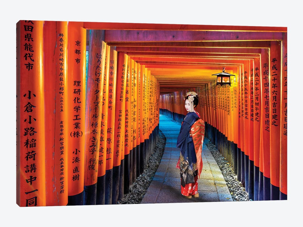 Fushimi Inari Temple With Geisha, Kyoto,Japan by Susanne Kremer 1-piece Canvas Wall Art
