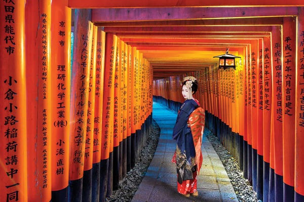 Places Of Worship: Fushimi Inari Temple With Geisha, Kyoto,Japan by Susanne Kremer