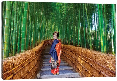 Bamboo Forest With Geisha Kyoto Japan Canvas Art Print - Arashiyama Bamboo Forest