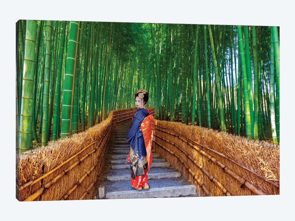 Bamboo Forest With Geisha Kyoto Japan by Susanne Kremer 1-piece Canvas Artwork