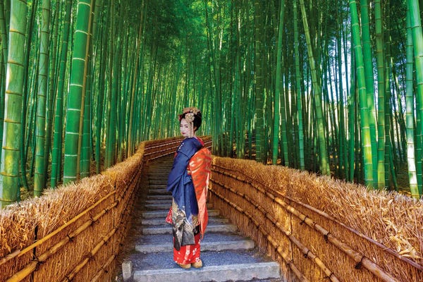 Arashiyama Bamboo Forest: Bamboo Forest With Geisha Kyoto Japan by Susanne Kremer