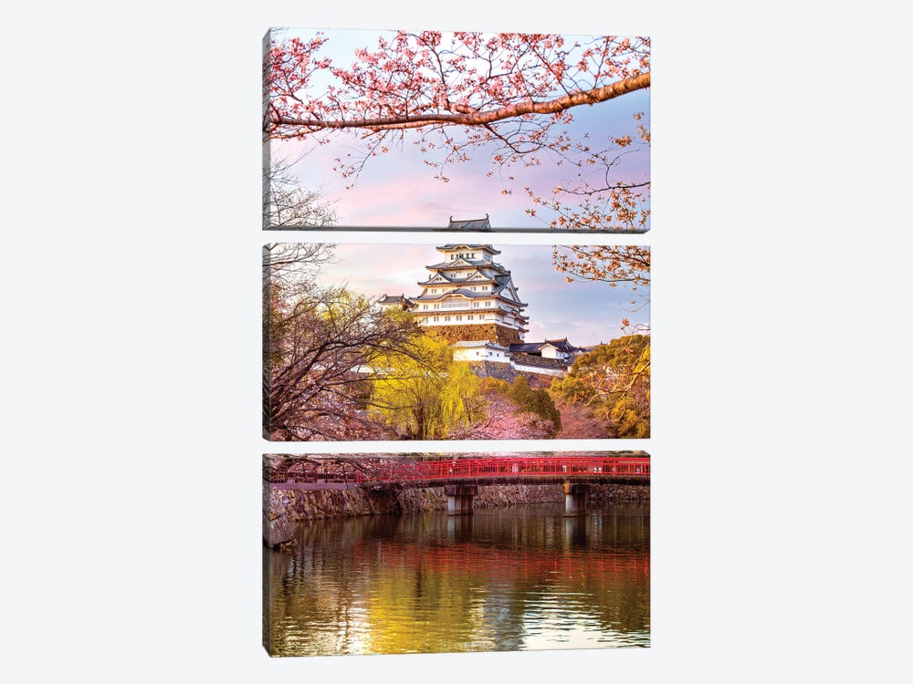 Himeji Castle And Cherryblossoms Hyogo Japan by Susanne Kremer 3-piece Canvas Art Print