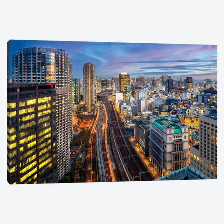 Techno Skyline Tokyo Japan Canvas Print #SKR831} by Susanne Kremer Canvas Wall Art