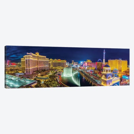Las Vegas Fountain Panoramic View Las Vegas Nevada Canvas Print #SKR832} by Susanne Kremer Canvas Art