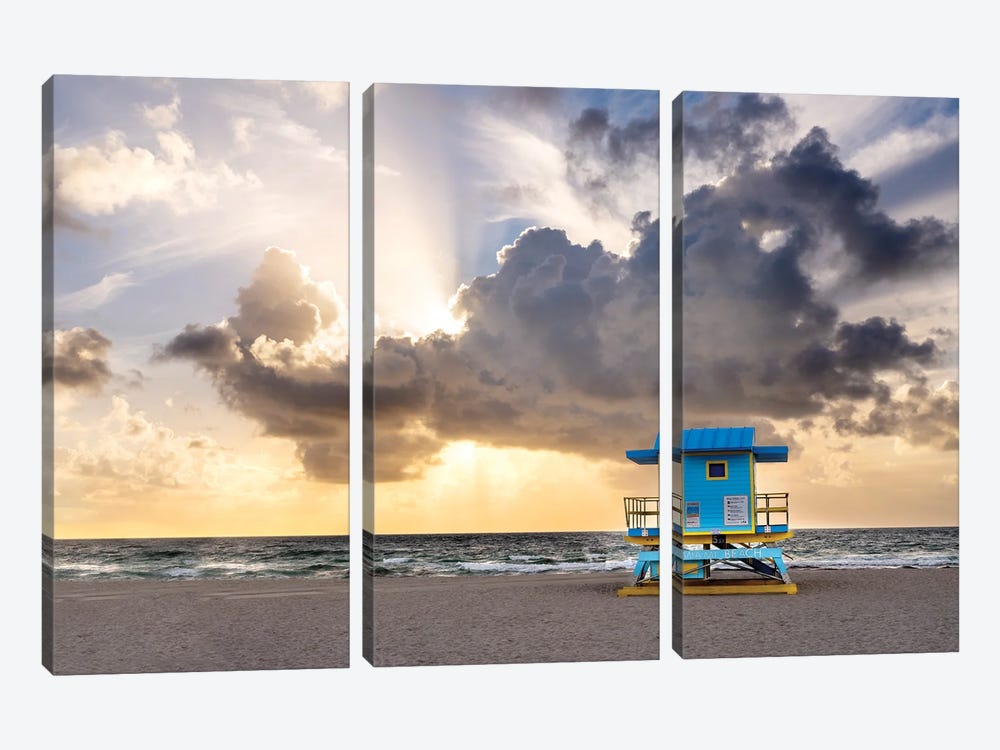 Stormy Beach,Miami Beach Florida by Susanne Kremer 3-piece Canvas Wall Art