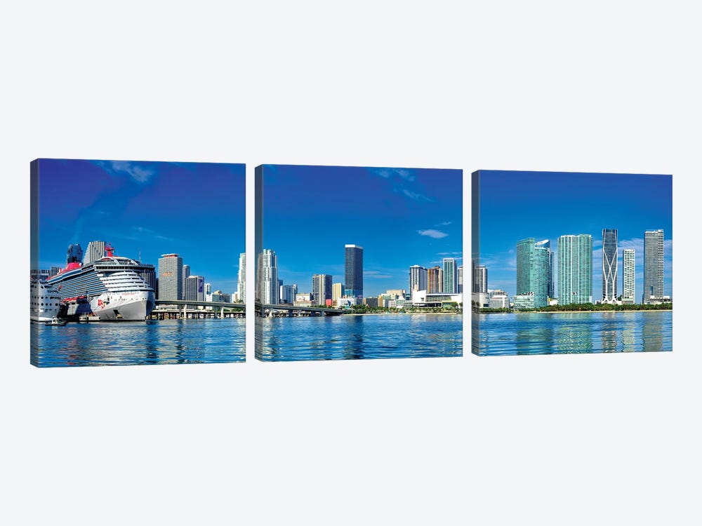 Panoramic View Miami Downtown by Susanne Kremer 3-piece Canvas Artwork