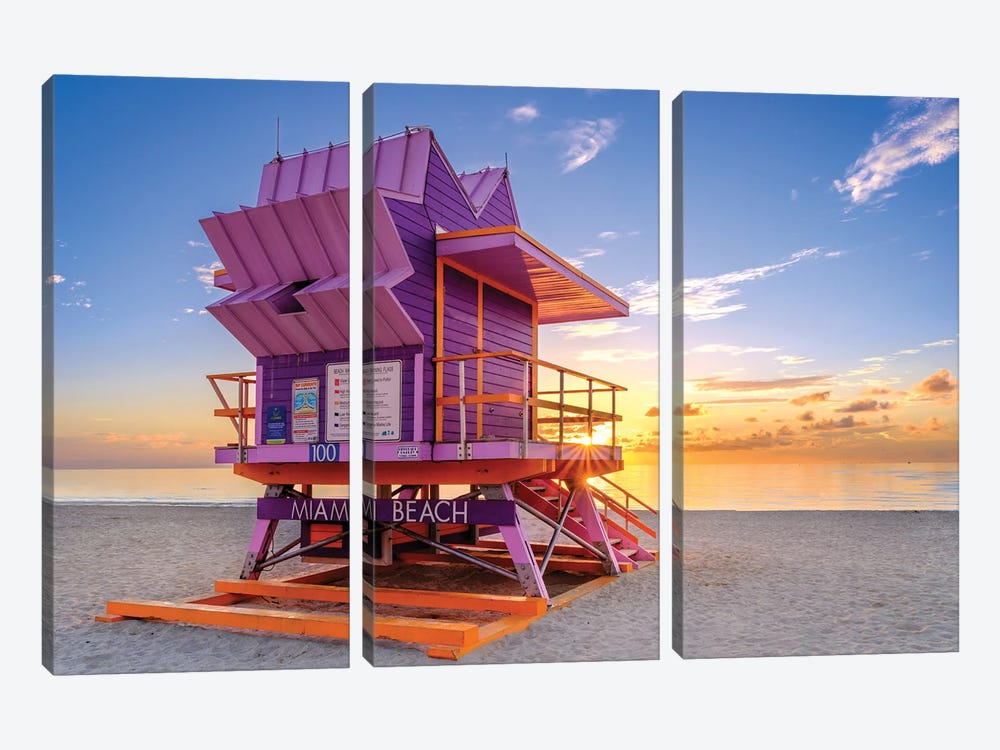 Happy Sunrise Miami Beach Florida by Susanne Kremer 3-piece Canvas Print
