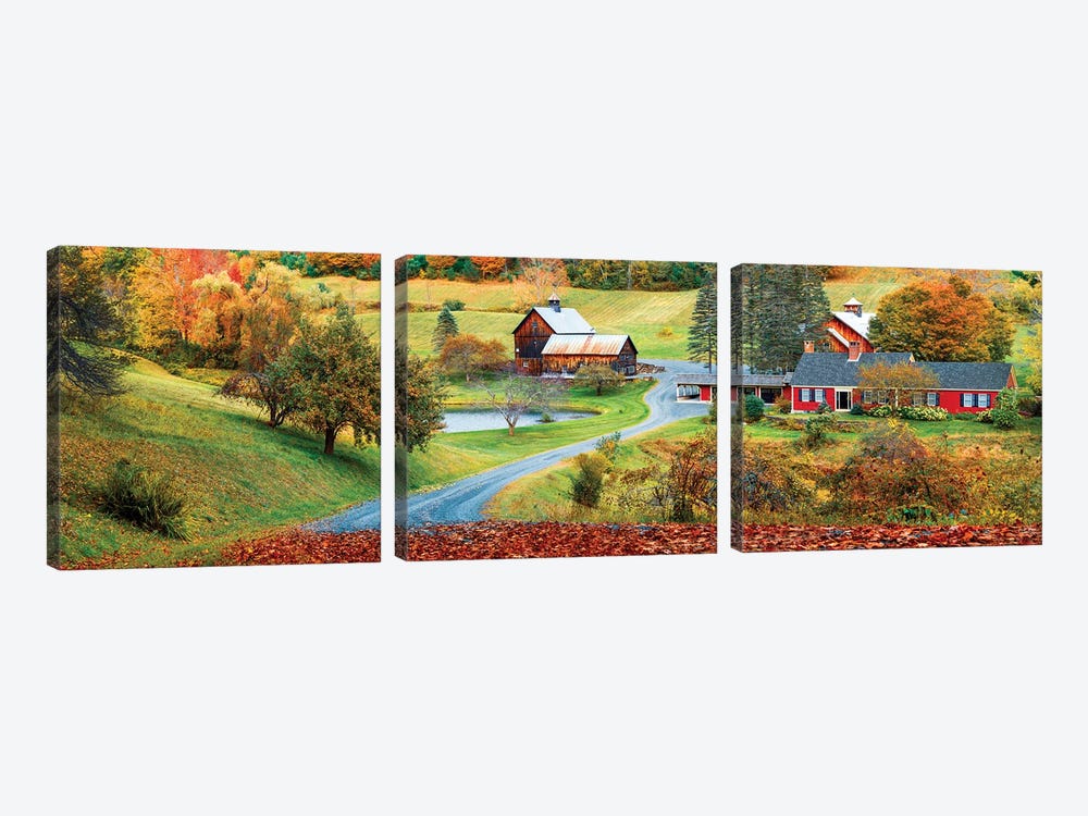Panoramic Scenic View ,Fall In Vermont New England by Susanne Kremer 3-piece Art Print