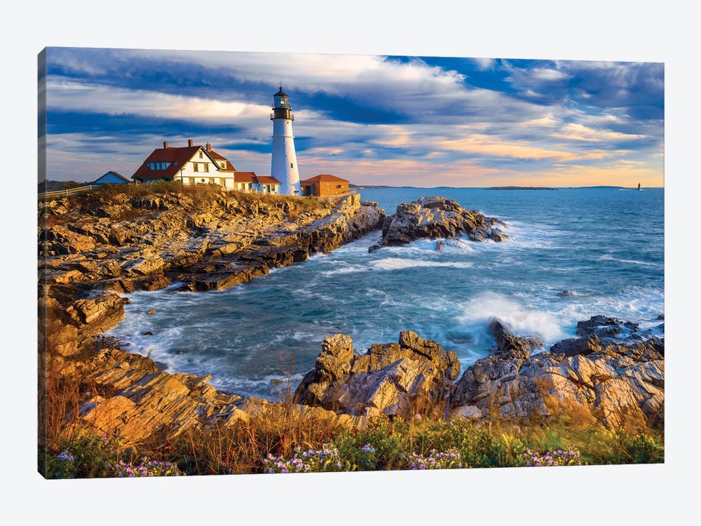 Lighthouse Cape Elizabeth Cloudy Sunrise, Maine New England by Susanne Kremer 1-piece Canvas Art Print