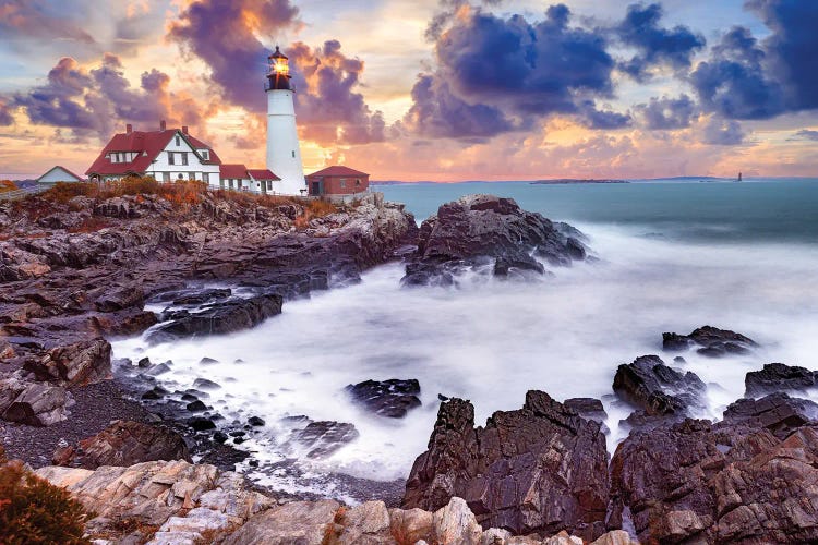 Stormy Sunset Lighthouse Cape Elizabeth,Maine New England by Susanne Kremer wall art