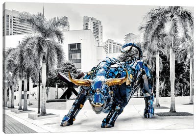 Miami Crypto Bull Canvas Art Print - Bull Art