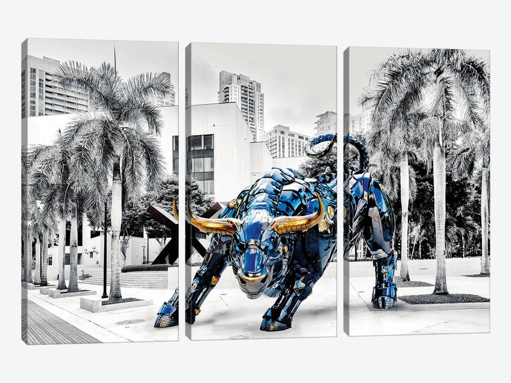 Miami Crypto Bull by Susanne Kremer 3-piece Canvas Art Print