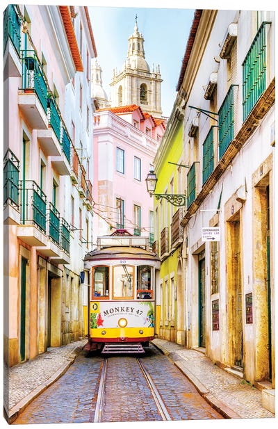 Yellow Tram 28 Lisbon Portugal Canvas Art Print - Portugal Art