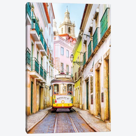 Yellow Tram 28 Lisbon Portugal Canvas Print #SKR889} by Susanne Kremer Canvas Art Print