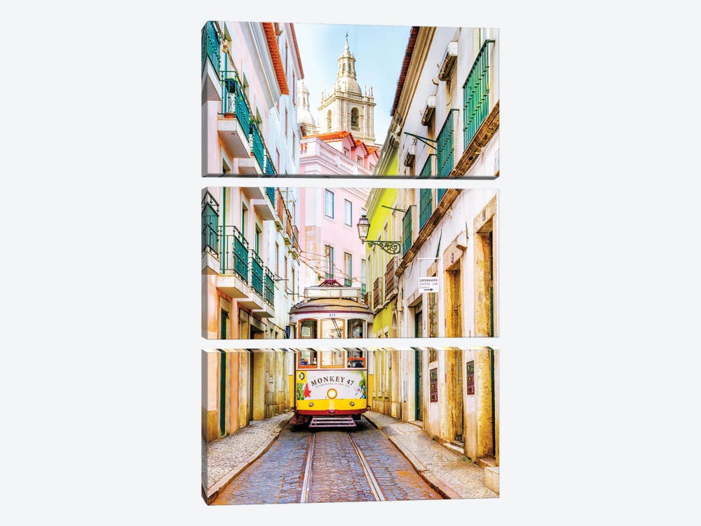 Yellow Tram 28 Lisbon Portugal by Susanne Kremer 3-piece Canvas Print