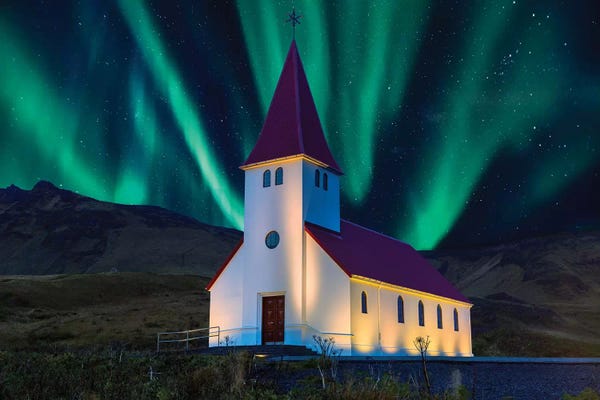 Hyperreal Photography: Aurora Boreallis with Church  by Susanne Kremer