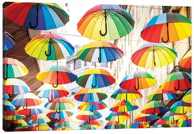 Umbrellas In Lisbon Canvas Art Print - Portugal Art