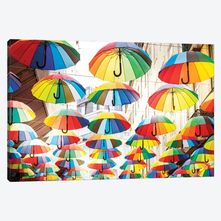 Umbrellas In Lisbon Canvas Print #SKR902} by Susanne Kremer Canvas Wall Art