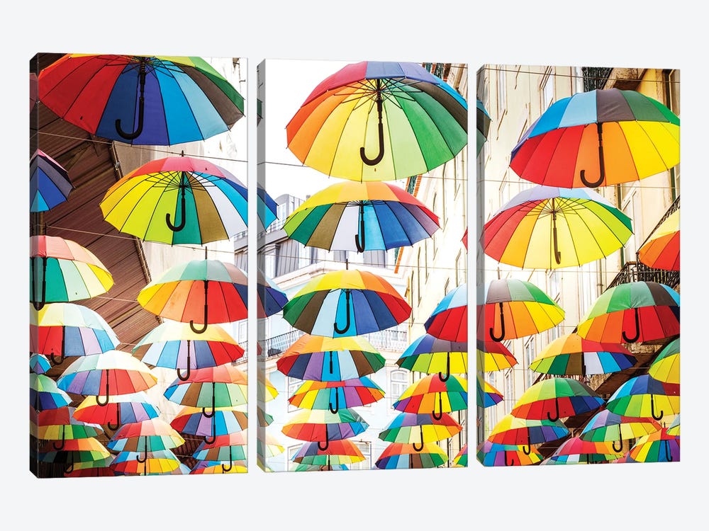 Umbrellas In Lisbon by Susanne Kremer 3-piece Canvas Print