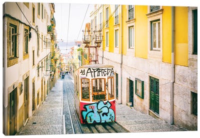 Red Graffiti Furnicular Lisbon Canvas Art Print - Portugal Art