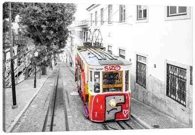 Historic Red Graffiti Lisbon Canvas Art Print - Portugal Art