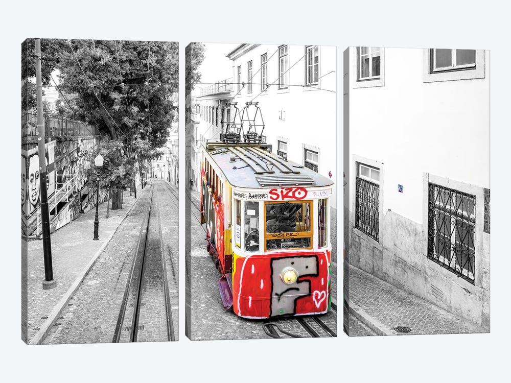 Historic Red Graffiti Lisbon by Susanne Kremer 3-piece Canvas Art Print