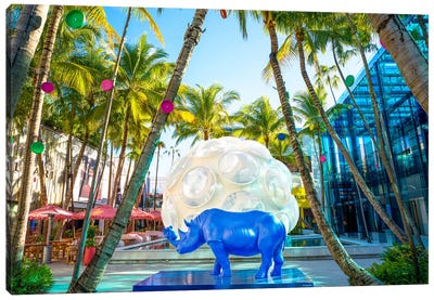 Blue Rhino Art Miami Landscape Canvas Art Print - Rhinoceros Art