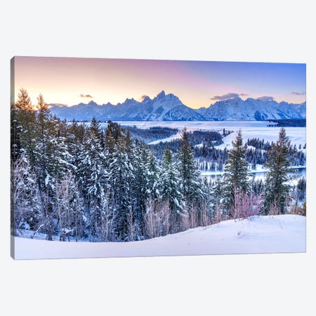 Pastel Winter Sunset Wyoming Canvas Print #SKR992} by Susanne Kremer Canvas Art Print
