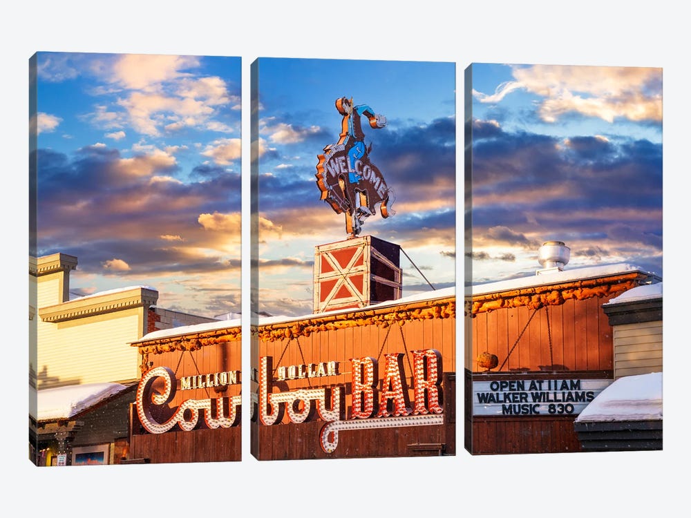 Rodeo Cowboy Bar At Sunset by Susanne Kremer 3-piece Canvas Print