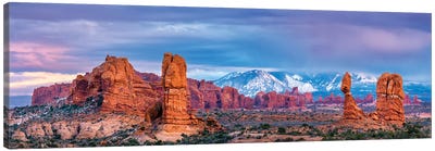 Balanced Rock and La Sal Mountains  Canvas Art Print - Mountains Scenic Photography