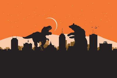 Fresno Bear fight by SKYWORLDPROJECT art print