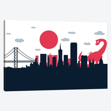 Dinosaur Playing San Francisco Canvas Print #SKW139} by SKYWORLDPROJECT Art Print