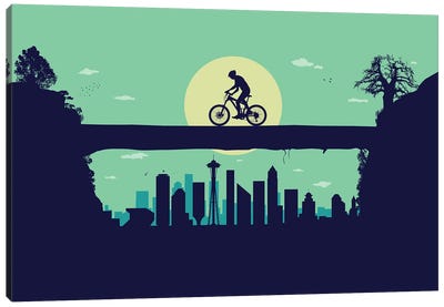 Riding at Seattle Sunset Canvas Art Print - Seattle Art