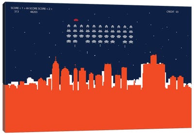 Detroit Invaders Canvas Art Print - Space Invaders