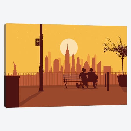 A bench in Manhattan Canvas Print #SKW83} by SKYWORLDPROJECT Art Print