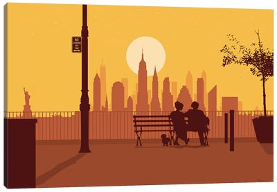 A bench in Manhattan Canvas Art Print - SKYWORLDPROJECT