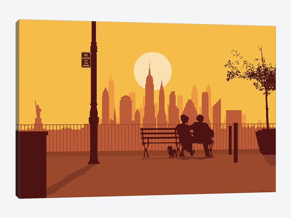 A bench in Manhattan by SKYWORLDPROJECT 1-piece Canvas Art