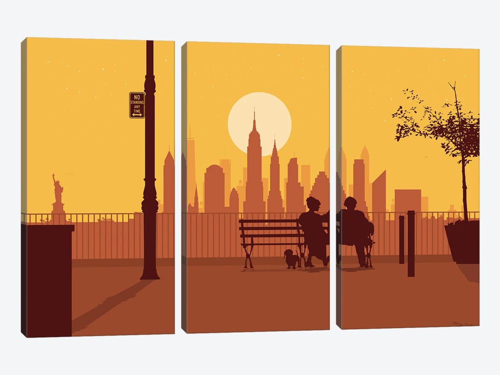 A bench in Manhattan by SKYWORLDPROJECT 3-piece Canvas Art