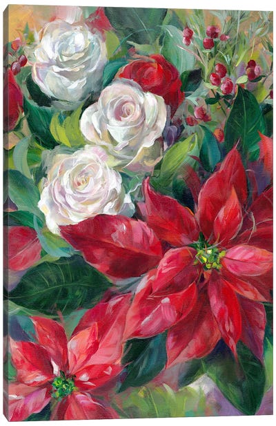 White And Red Canvas Art Print - Poinsettia Art