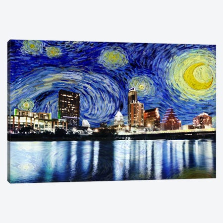 Austin, Texas Starry Night Skyline Canvas Print #SKY100} by 5by5collective Canvas Art Print
