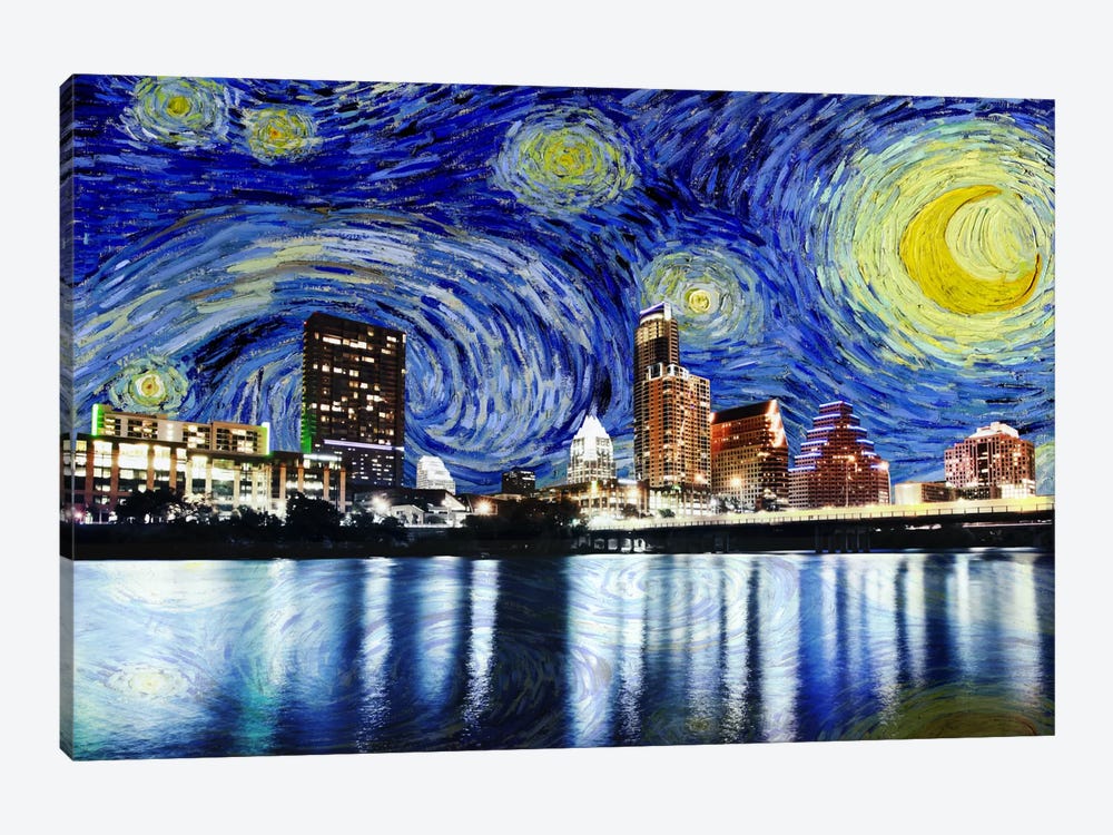 Austin, Texas Starry Night Skyline by 5by5collective 1-piece Art Print